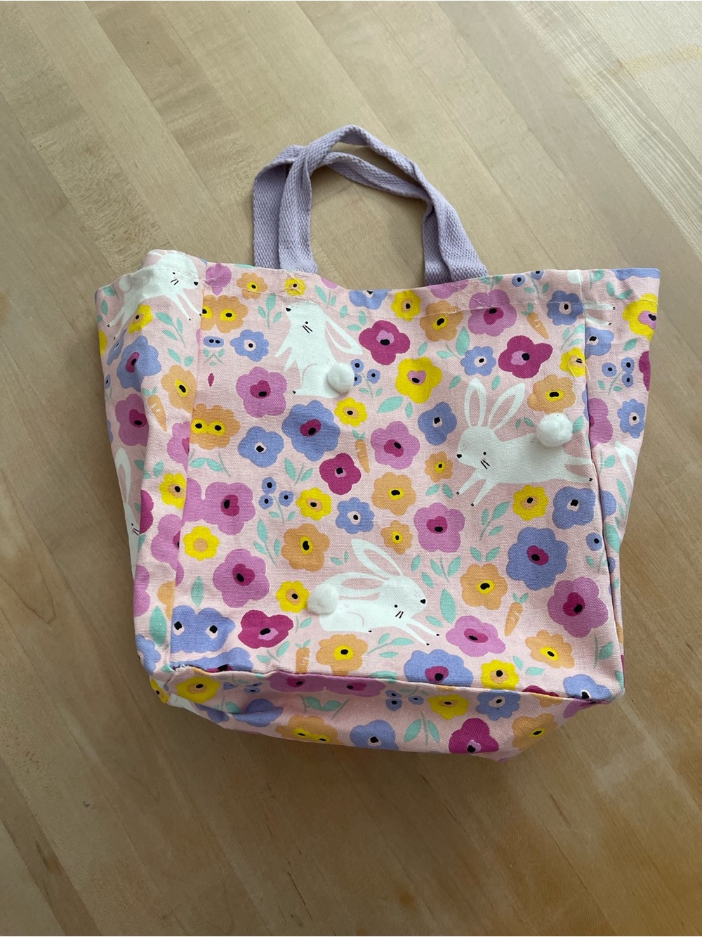Hello Happy Canvas Treat Bag with Floral Bunny Print